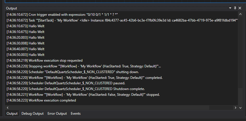 Output and Log Panel