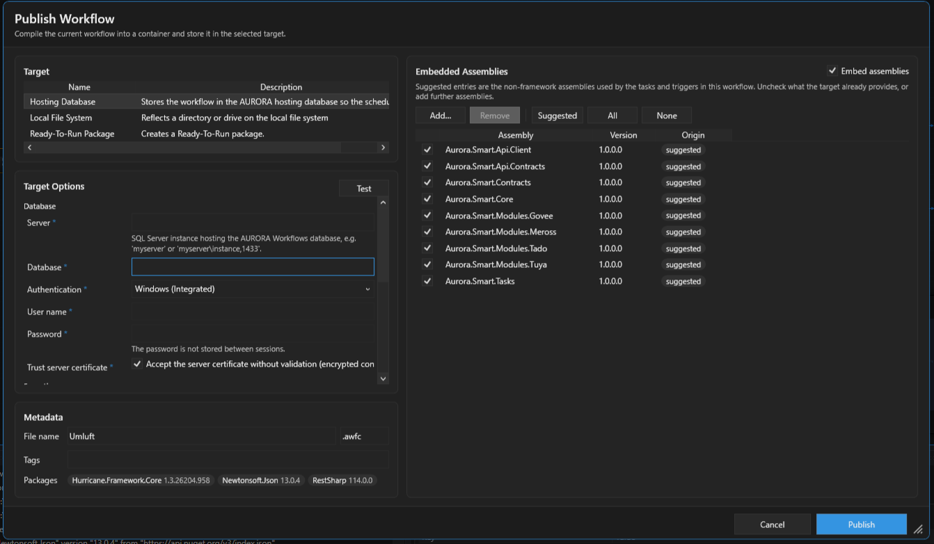 Publish dialog